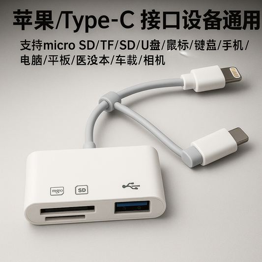 4-in-1 Type-C OTG Card Reader – PUBG/Free Fire Connector, USB, SD for Mobile & Computer!